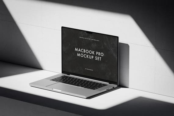 10款工业风混凝土背景苹果MacBook Pro笔记本电脑UI设计展示效果图PS贴图样机 MacBook Pro Mockup Set vol 2 , 第5张