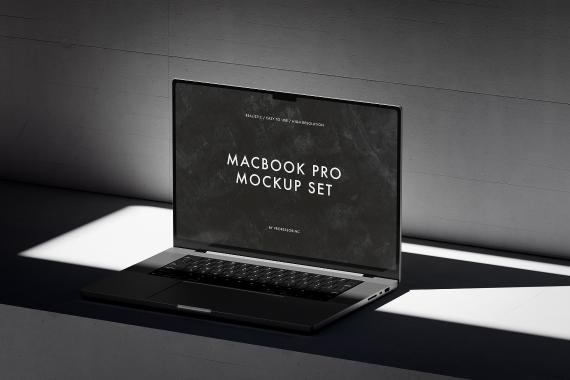 10款工业风混凝土背景苹果MacBook Pro笔记本电脑UI设计展示效果图PS贴图样机 MacBook Pro Mockup Set vol 2 , 第4张