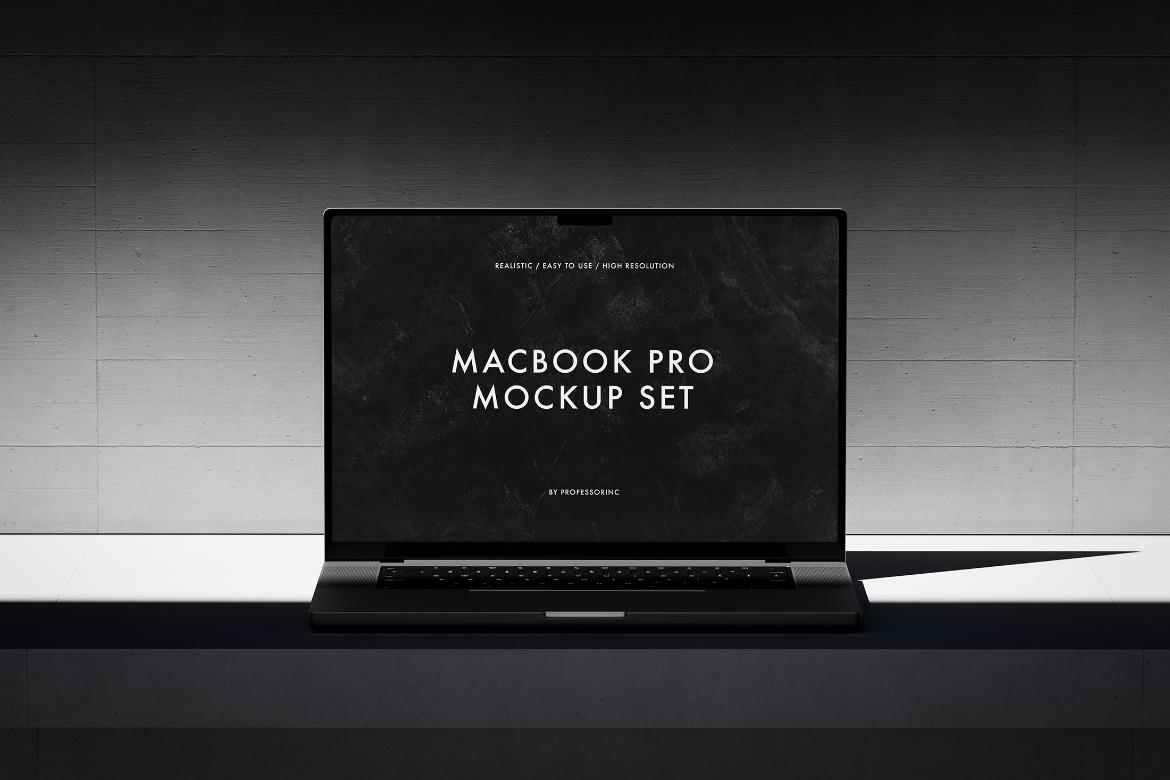 10款工业风混凝土背景苹果MacBook Pro笔记本电脑UI设计展示效果图PS贴图样机 MacBook Pro Mockup Set vol 2 , 第2张