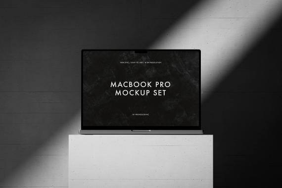 10款工业风混凝土背景苹果MacBook Pro笔记本电脑UI设计展示效果图PS贴图样机 MacBook Pro Mockup Set vol 2 , 第10张