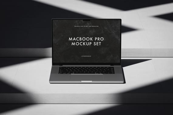 10款工业风混凝土背景苹果MacBook Pro笔记本电脑UI设计展示效果图PS贴图样机 MacBook Pro Mockup Set vol 2 , 第9张