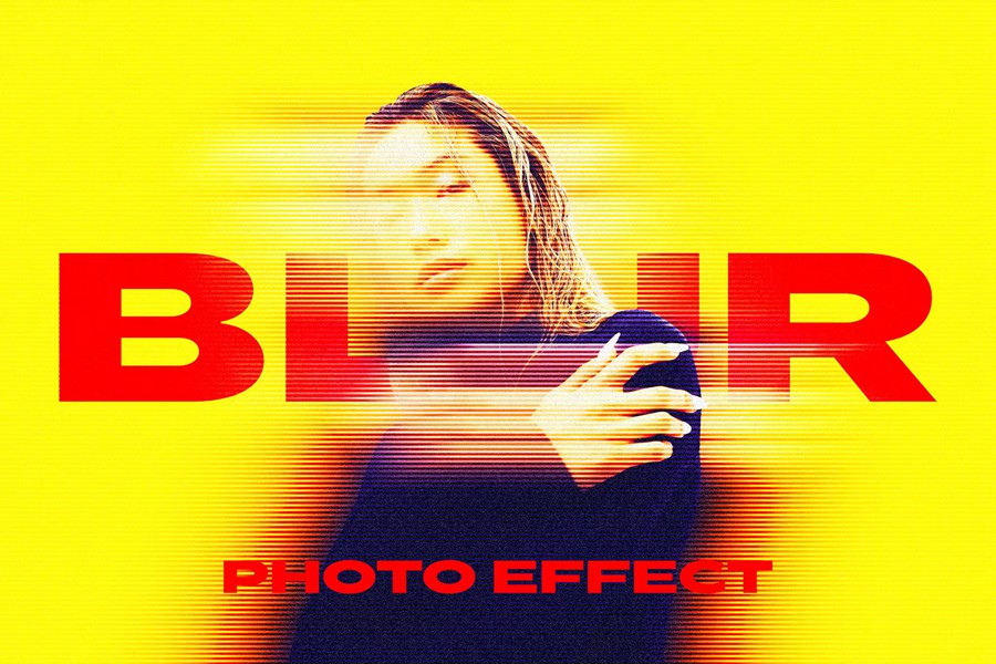 条纹运动模糊海报标题照片效果Photoshop模板 Stripe Motion Blur Photo Effect , 第1张