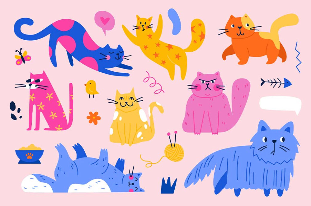 CATS | Clipart + Patterns 100个动物猫和装饰剪贴画纺织周边设计PNG/AI矢量图案插图 , 第8张