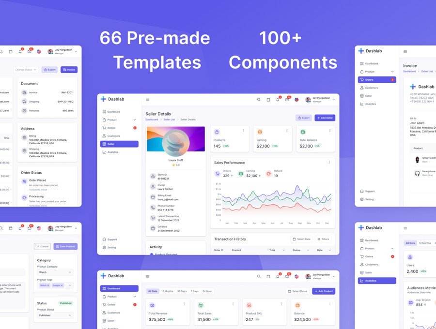 66屏现代极简电商数据统计仪表盘界面WEB UI设计Figma模板套件素材 Dashlab Dashboard UI Kit , 第2张