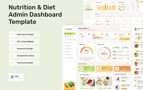 时尚响应式营养饮食膳食健康减肥计划数据仪表盘WEB UI界面设计Figma模板素材 Nutrigo – Health Nutrition and Diet Admin Dashboard