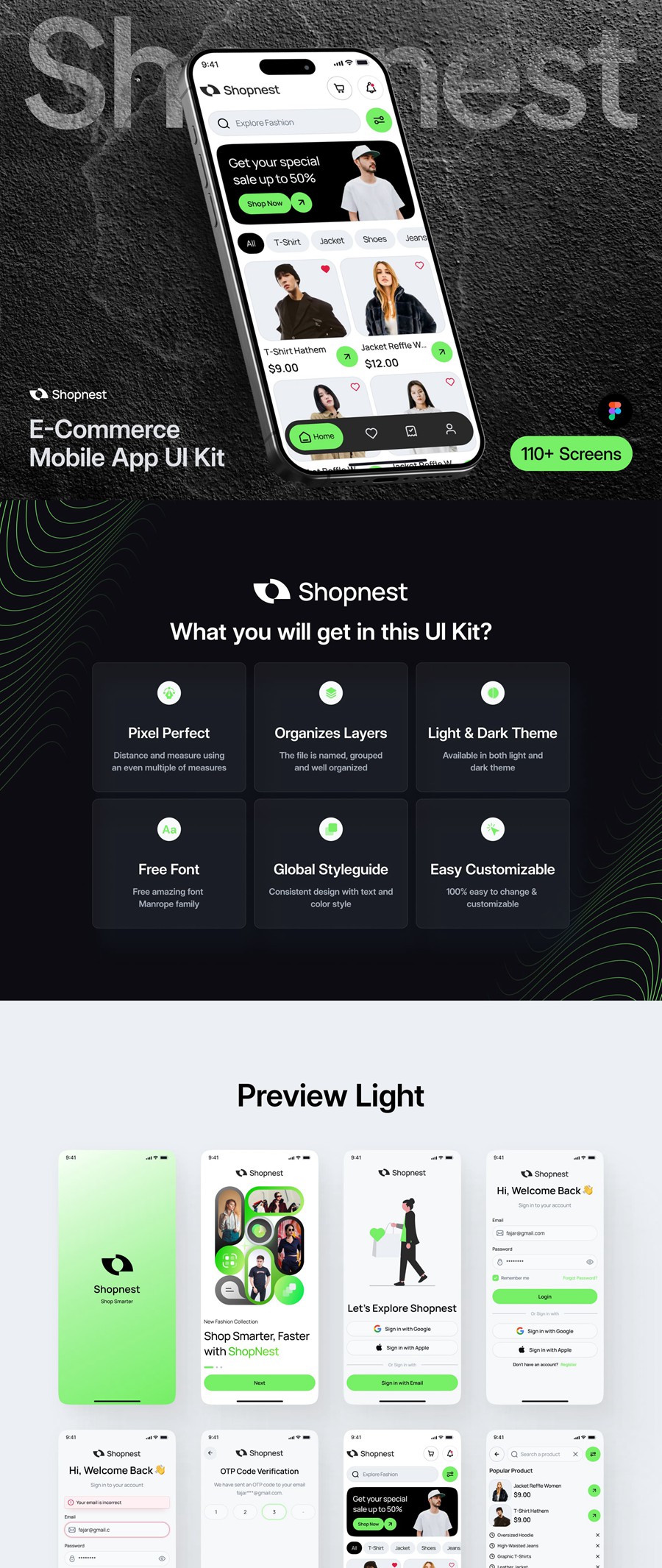 110+屏时尚双配色时装服装电商商城购物APP UI界面设计Figma模板套件素材 Shopnest – Ecommerce Mobile App UI Kit , 第5张