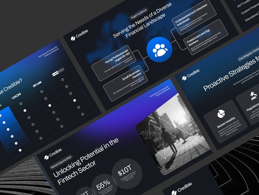 25页极简创意金融科技品牌宣传提案演示文稿幻灯片设计PPT/Figma模板素材 Credible – Fintech Deck Presentation , 第6张