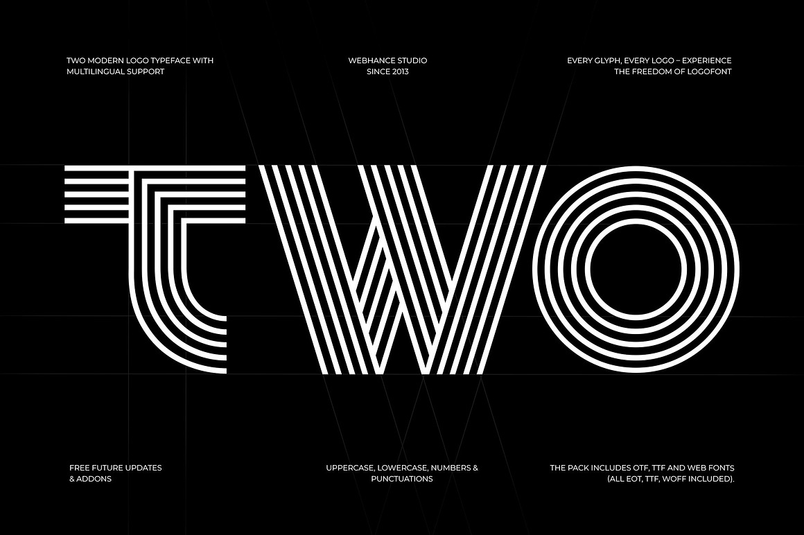 英文字体：多线条重合叠加抽象艺术无衬线西文装饰字体 Two – Modern Logo Display Typeface , 第1张