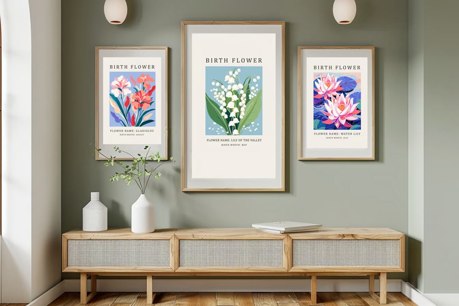 24幅花卉插图艺术风格海报AI矢量/PNG花卉剪贴画素材Birth Month Flower Market Wall Art Poster Cliparts , 第6张