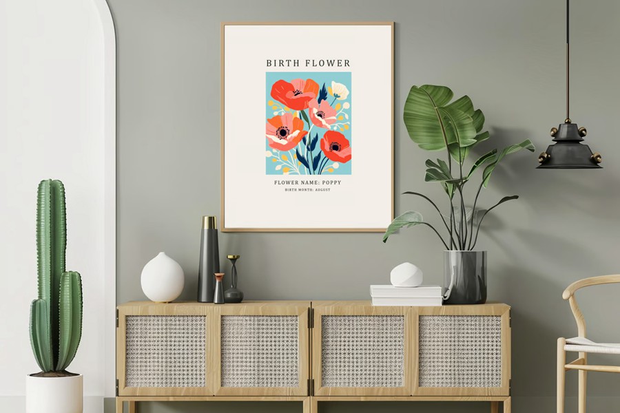 24幅花卉插图艺术风格海报AI矢量/PNG花卉剪贴画素材Birth Month Flower Market Wall Art Poster Cliparts , 第5张