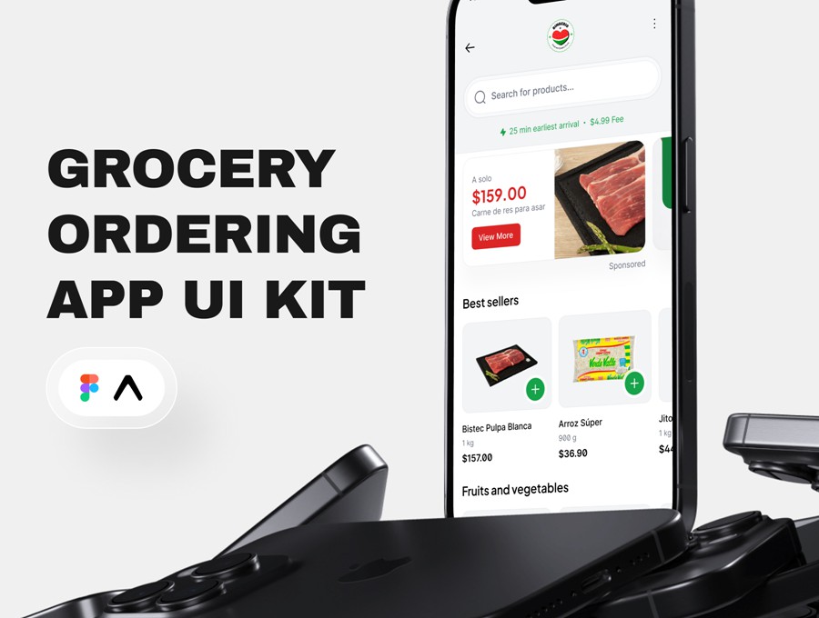 简杂货食品美食订购购买超市软件APP UI界面设计Figma模板+代码 Bites – Food Ordering App UI Kit , 第2张