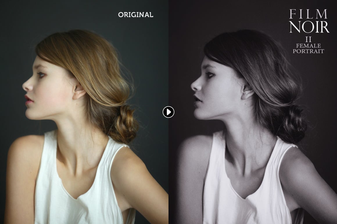 6组怀旧黑白色肖像摄影电影外观Ps调色动作模版 Film Noir B&W Photoshop Actions , 第5张