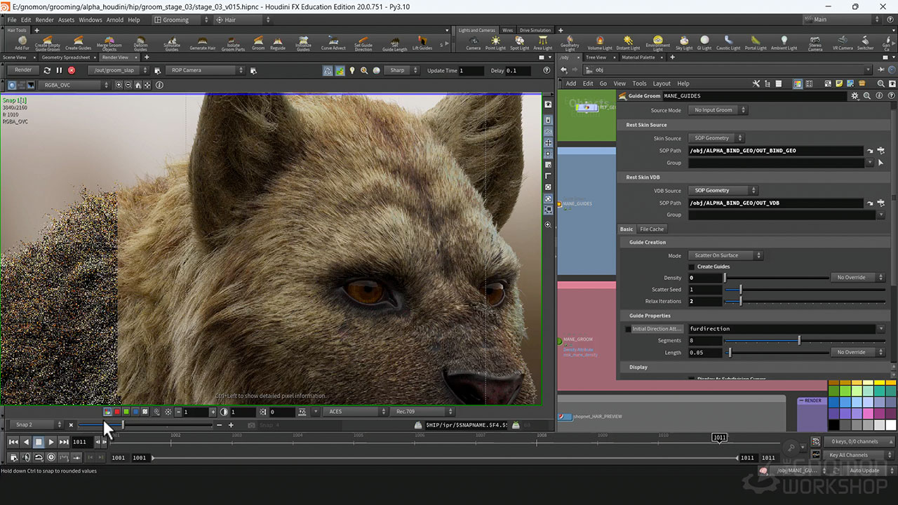Houdini创建电影效果奇幻动物毛发模拟阿诺德渲染教程 中英文字幕 Fantasy Creature Grooming in Houdini , 第9张