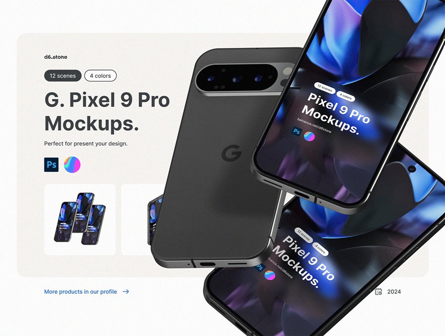 12款谷歌Google Pixel 9 Pro手机UI广告设计展现效果图PS贴图样机模板 Google Pixel 9 Pro Mockups , 第1张