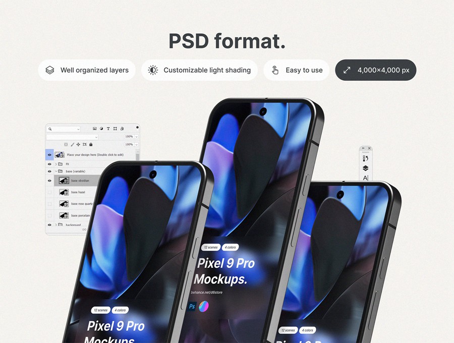 12款谷歌Google Pixel 9 Pro手机UI广告设计展现效果图PS贴图样机模板 Google Pixel 9 Pro Mockups , 第2张