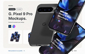 12款谷歌Google Pixel 9 Pro手机UI广告设计展现效果图PS贴图样机模板 Google Pixel 9 Pro Mockups