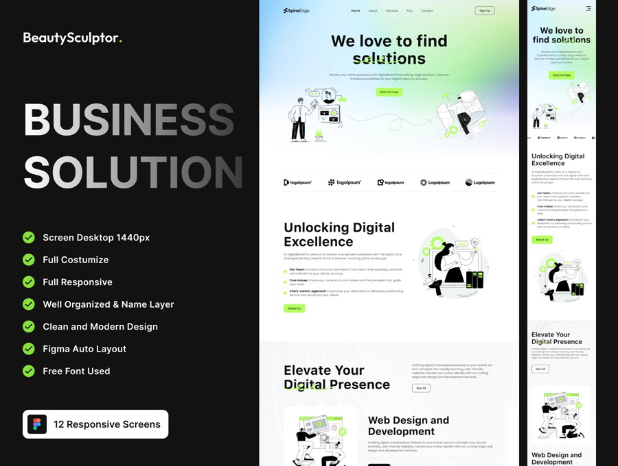 12屏创意数字网络科技企业官网网站界面WEB UI设计Figma模板套件 DigitalBoostPro – Business Solution Website Template – UI Kit , 第1张