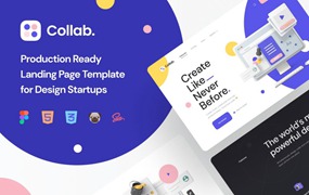 时尚响应式网站登录页面WEB UI设计Figma模板+源码Html素材 Collab — Landing Page Kit