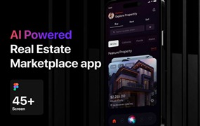 45+屏高级双配色Ai智能房地产房屋出售租赁软件APP UI界面设计Figma模板 Ai Powered Propertify Real Estate Marketplace App UI Kit