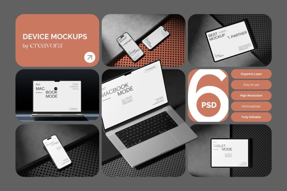 时尚工业风UI界面设计苹果iPhone手机iPad平板MacBook电脑展示样机PSD模板素材 Modern Device Mockups Scene , 第1张