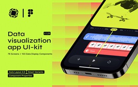 76屏国外风数据可视化进度条折线图条形图APP UI界面设计套件Figma格式素材 Data visualization UI-kit
