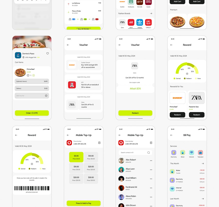 135+屏双配色金融科技财务管理理财电子钱包APP UI界面设计Figma模板套件 BrePay – Digital Wallet Finance App UI Kit , 第12张