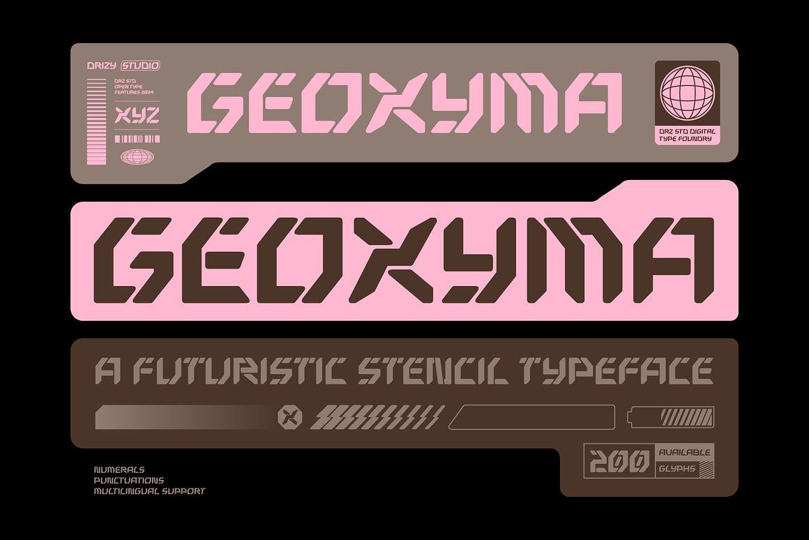 未来科幻电子竞技游戏徽标设计无衬线英文字体安装包 Geoxyma – Futuristic Stencil Font , 第1张