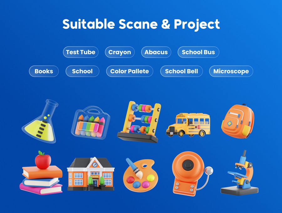 20款独特卡通儿童科学教育学习教学3D插图图标Icons设计Blender/PNG格式素材 School & Education 3D Icon Set , 第4张