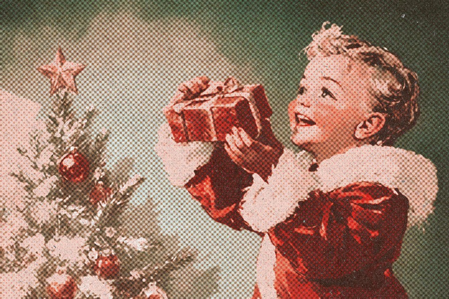 复古圣诞节主题半色调照片效果ps特效滤镜样机 Vintage Christmas Postcard Photo Effect , 第7张