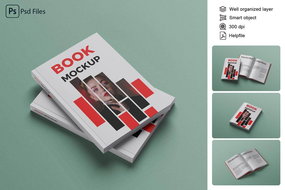 时尚杂志书籍封面设计3D模型样机MOCKUP模板PS贴图素材 Book Mockup , 第1张