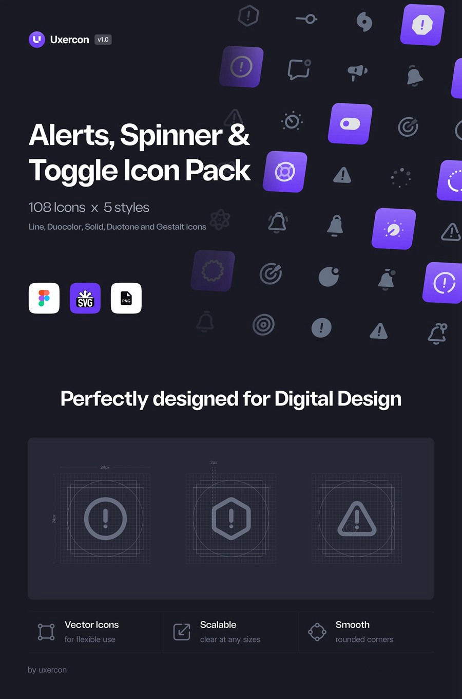 108款圆润警示警报旋转切换矢量图标Icons设计Figma/PNG格式素材 Alert, Spinner & Toggle – Uxercon Icon Pack , 第3张