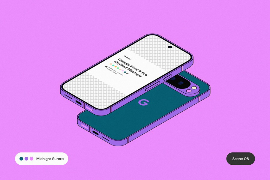 9款卡通风格化谷歌安卓Google Pixel 9 Pro手机UI广告设计展示贴图样机PS/Figma格式素材 Google Pixel 9 Pro Stylized Mockups , 第11张