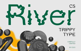 时尚迷幻品牌海报徽标设计无衬线英文字体安装包 River – Trippy Font