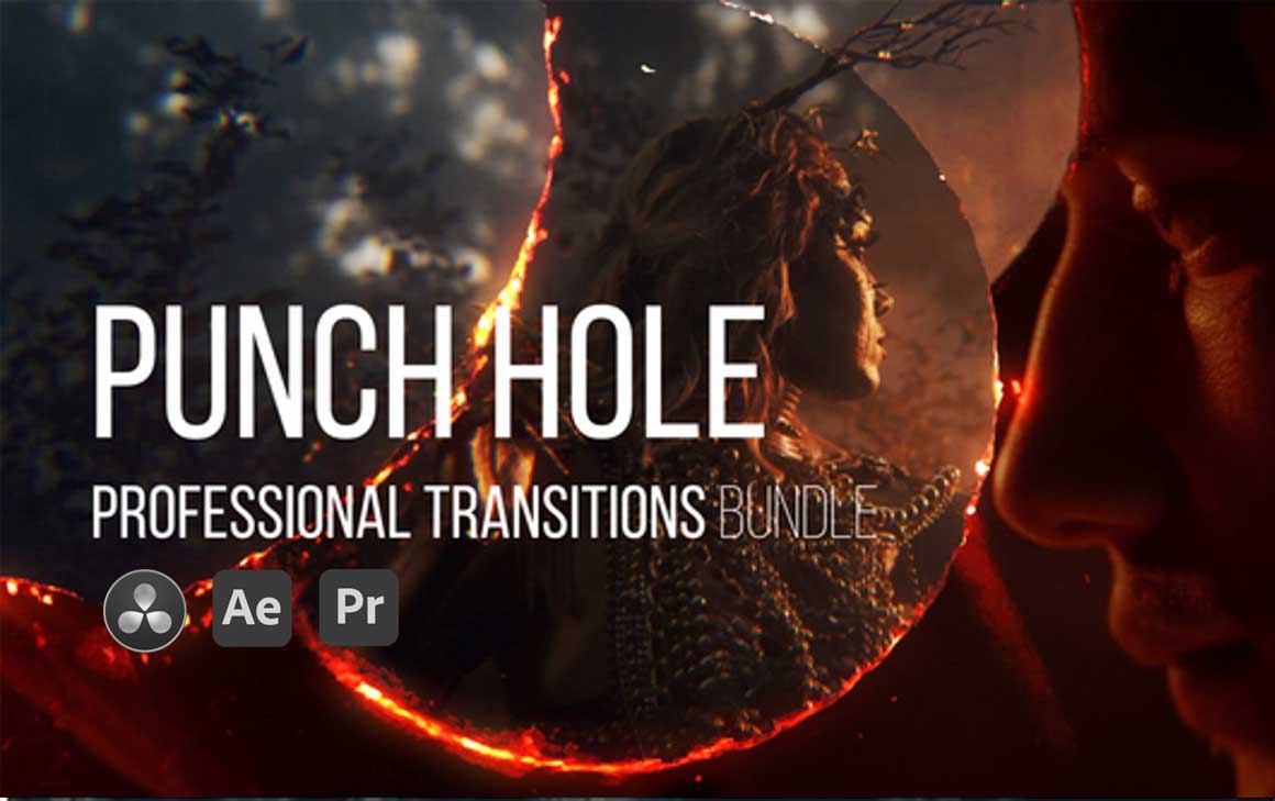 Punch Hole Transitions 40个复古8mm胶卷失真打孔过曝倒带闪光烧伤转场效果AE/PR/达芬奇模板+转场音效 . 第1张