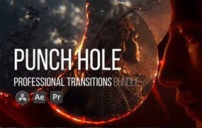 Punch Hole Transitions 40个复古8mm胶卷失真打孔过曝倒带闪光烧伤转场效果AE/PR/达芬奇模板+转场音效