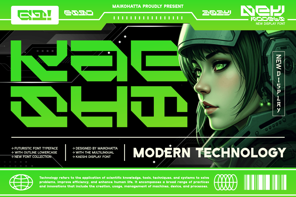 未来科幻赛博朋克机能电竞游戏潮牌海报装饰英文字体 Kaeshi – Modern Techno Typeface , 第1张