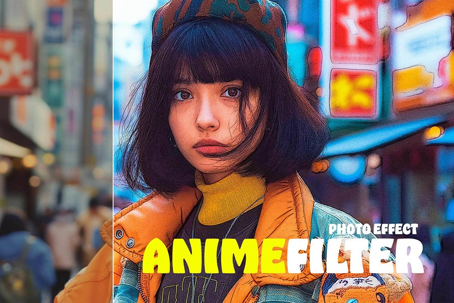 日本街头动漫风格照片效果ps特效滤镜样机 Anime Filter Photo Effect , 第1张