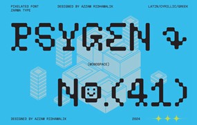 现代复古像素风品牌海报游戏设计装饰ps\ai英文字体安装包 Psygen – Modern Pixel Font