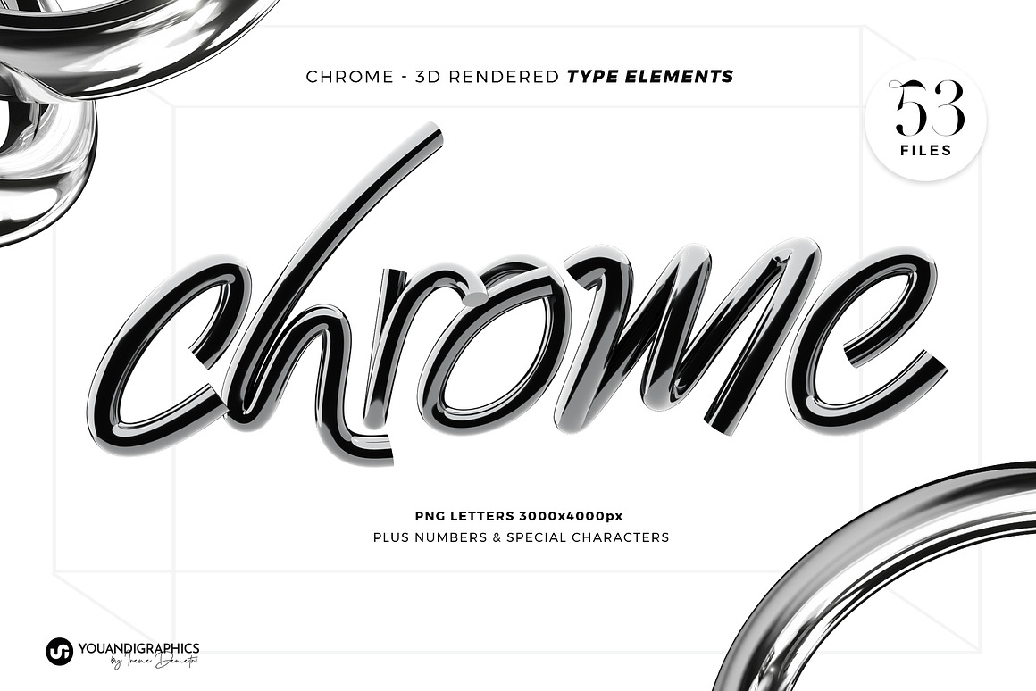 复古Y2K风格科幻3D金属镀铬潮流英文字母数字符号PNG免抠素材 Chrome 3D Lettering Set , 第1张