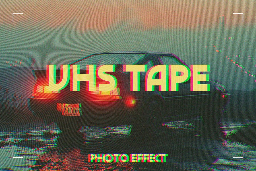 复古故障错位老式CRT信号失真模拟照片效果ps特效滤镜样机 Vintage VHS Tape Photo Effect , 第1张