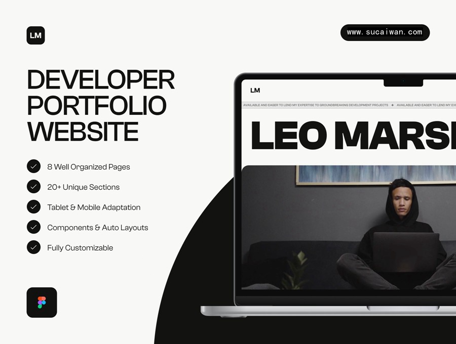 响应式创意极简作品集网站界面WEB UI设计Figma模板素材 Leo Marshall — Developer Portfolio Website , 第1张