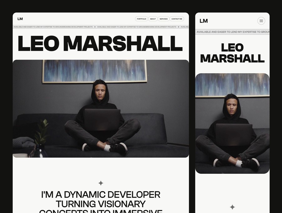 响应式创意极简作品集网站界面WEB UI设计Figma模板素材 Leo Marshall — Developer Portfolio Website , 第3张