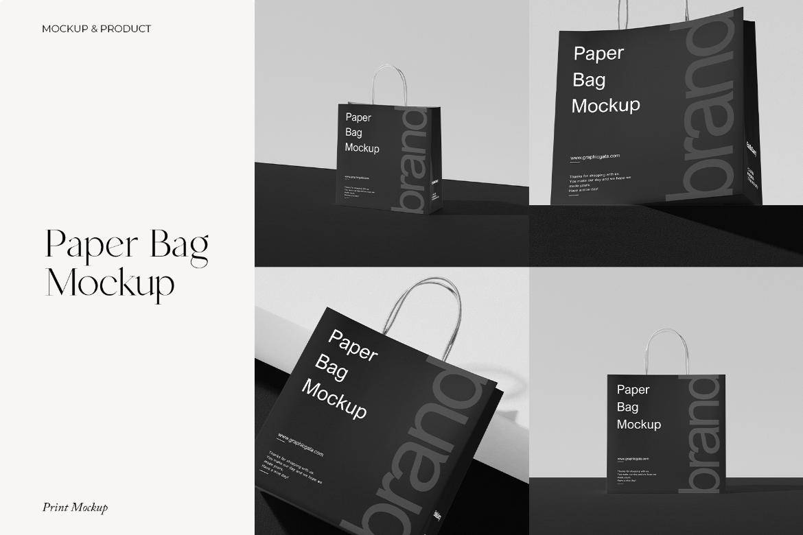 时尚购物纸袋手提袋VI设计展示贴图PSD样机MOCKUP模板素材 Paper Bag Mockup , 第1张