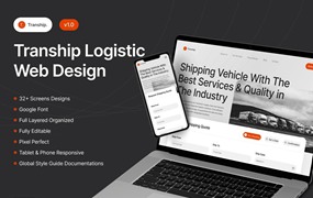 32+屏响应式物流快递送货运输网站界面WEB UI设计Figma模板素材 Tranship. Logistic Web Design