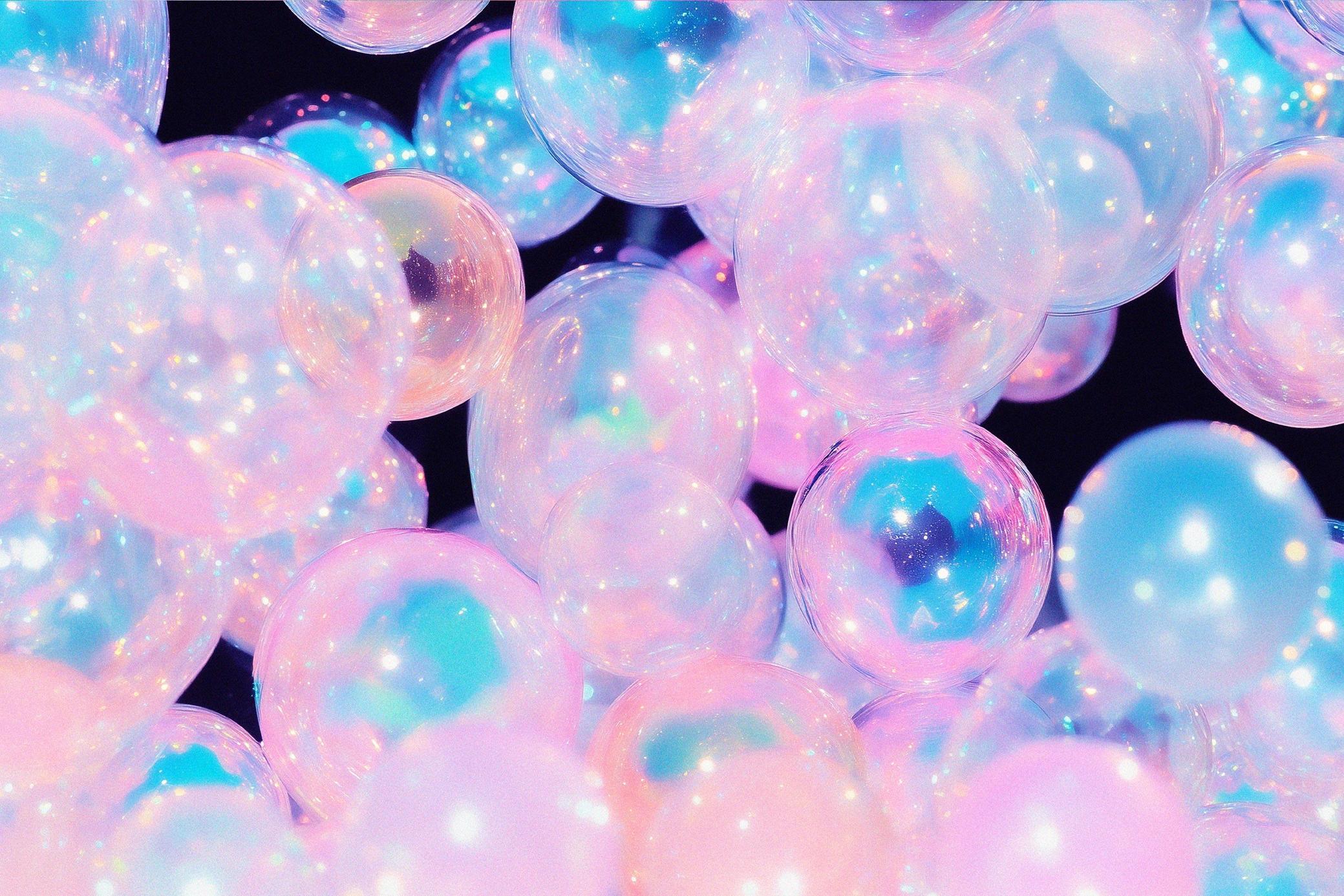 6款彩虹气泡设计背景JPG/PSD Iridescent Bubbles Backgrounds , 第2张