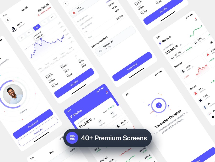 40+屏金融投资理财股票基金债券软件APP UI界面设计Figma模板套件 Stockup – Stock App UI Kit , 第5张