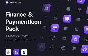 100款多功能财务金融支付理财网站WEB&APP UI界面矢量图标Icons设计Figma/PNG格式素材 Finance & Payment – Uxercon Icon Pack