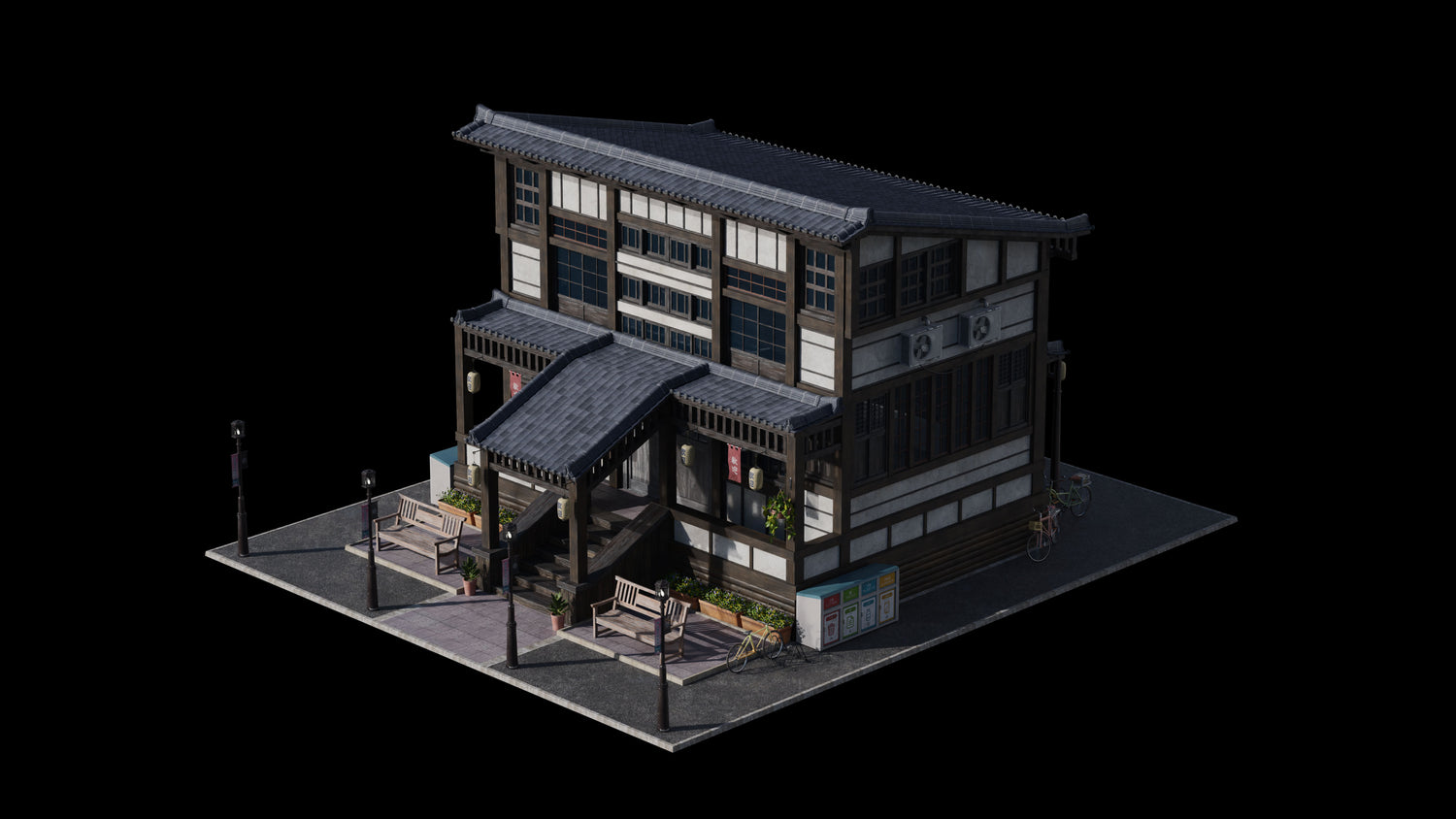 日本日式古典城市建筑楼房资产3D模型 Blender/FBX/OBJ格式 Kitbash3D – Japanese Neighborhoods , 第12张