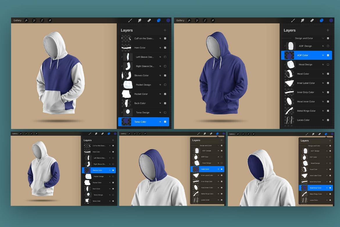 7款超大连衣帽卫衣印花图案设计展示效果图Procreate样机模板素材 7 Mockups Oversize Hoodie in 3D Style for Procreate on the iPad , 第3张
