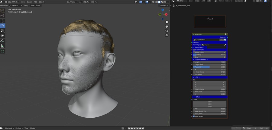 Blender预设：全新细腻感程序化头发形态颜色运动节点生成器 N_Hair_Nodes v2 , 第9张